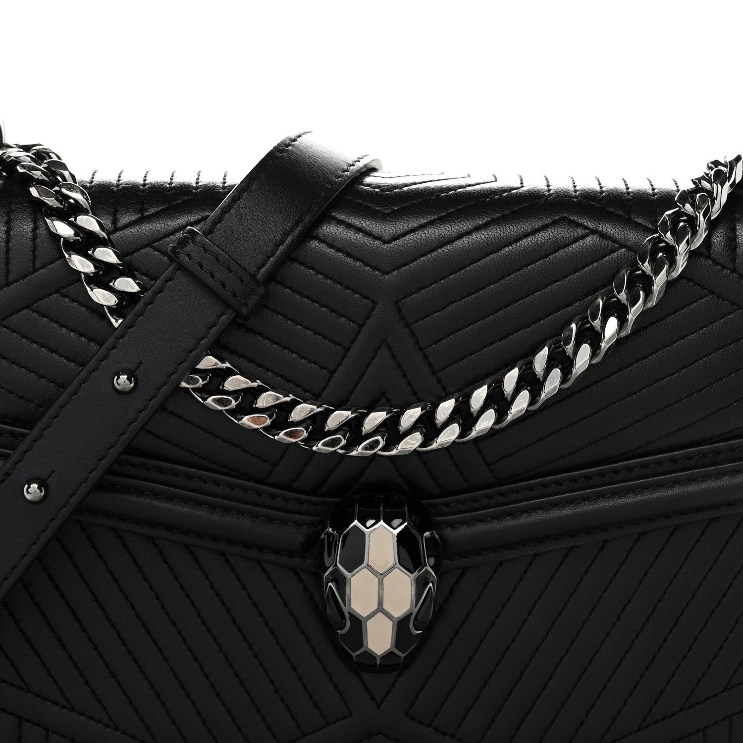Quilted Nappa Smooth Calfskin Serpenti Forever Diamond Blast Shoulder Bag Black - Image 8