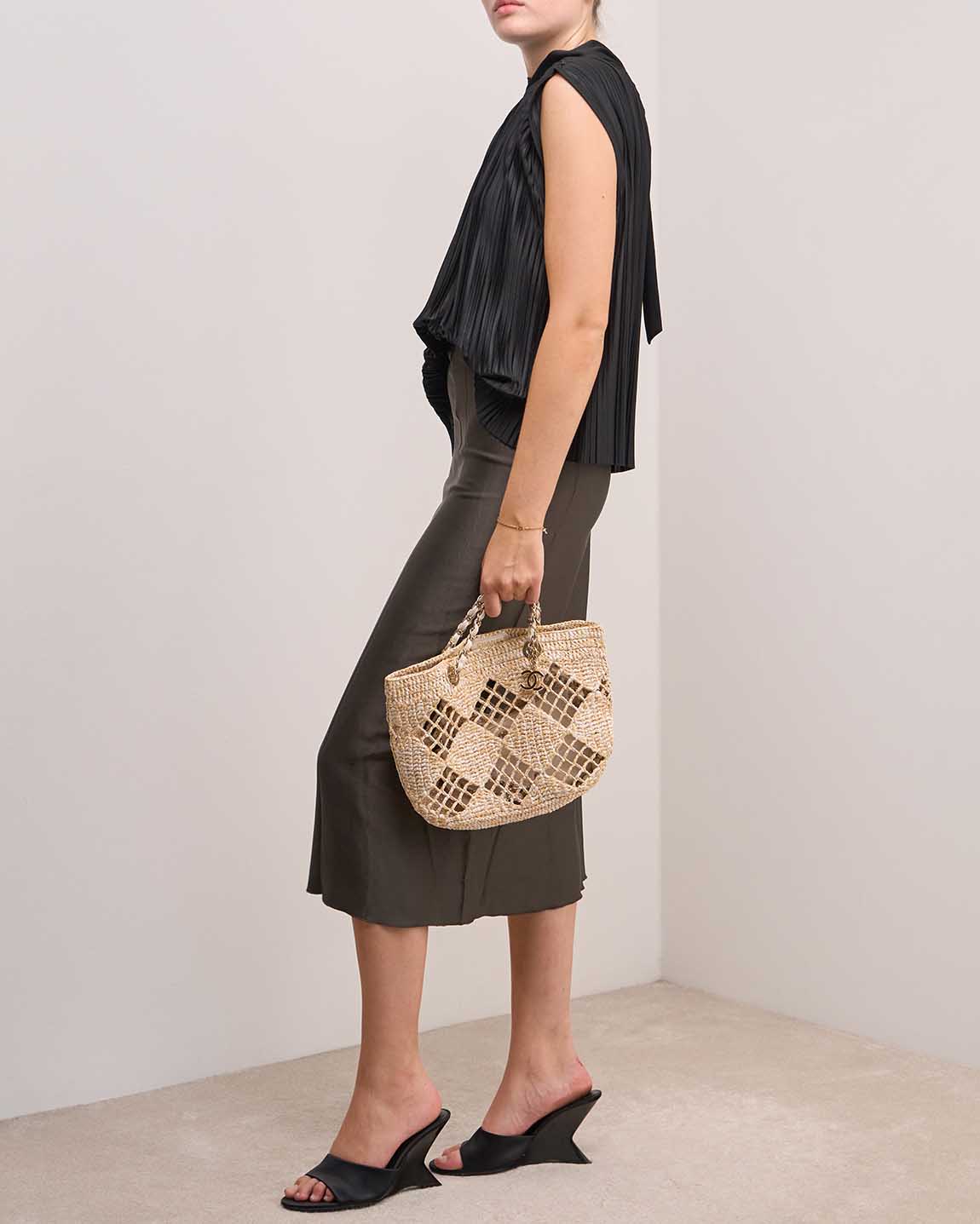 Chanel Shopping Tote Small Raffia / Lamb Beige / Off White - 图片 2