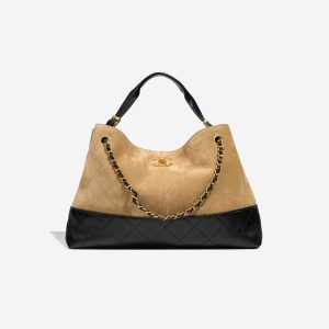 Chanel 25A Two-Tone Tote Bag Medium Suede / Lamb Beige / Black