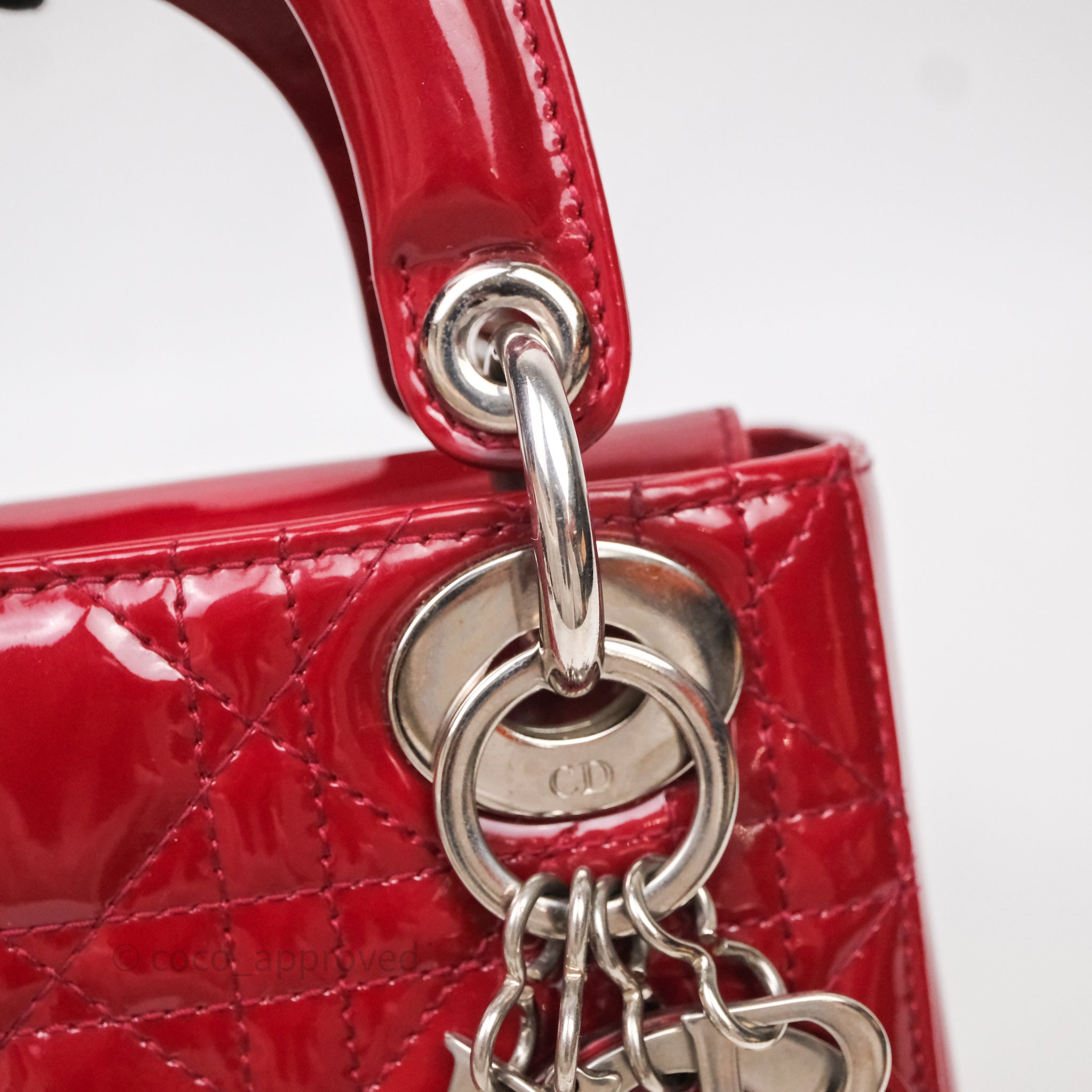 Christian Dior Mini Lady Dior Red Patent Cannage Silver Hardware - 图片 11