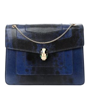 Shiny Karung Medium Serpenti Forever Crossbody Bag Dark Blue