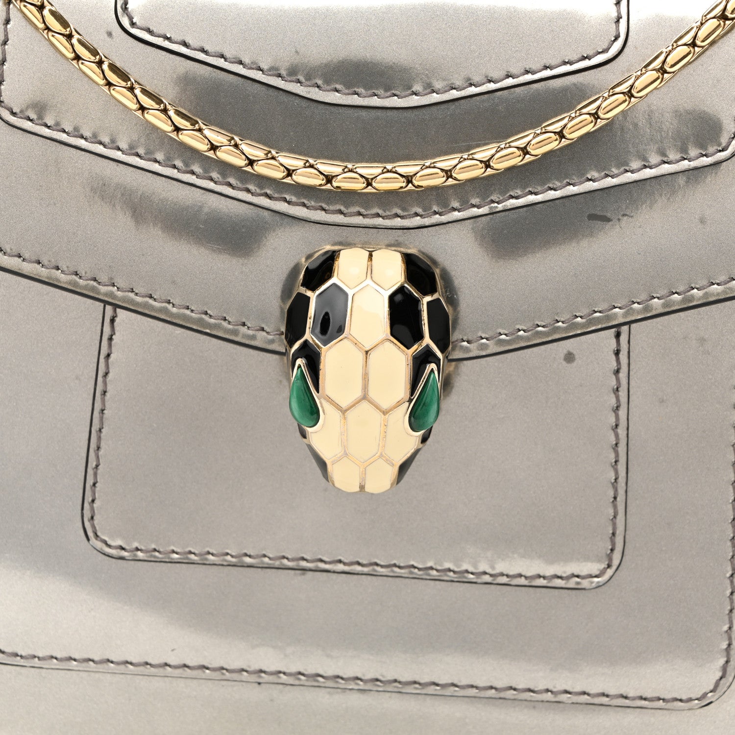 Metallic Calfskin Small Serpenti Forever Snake Strap Crossbody Bag Silver - Image 9