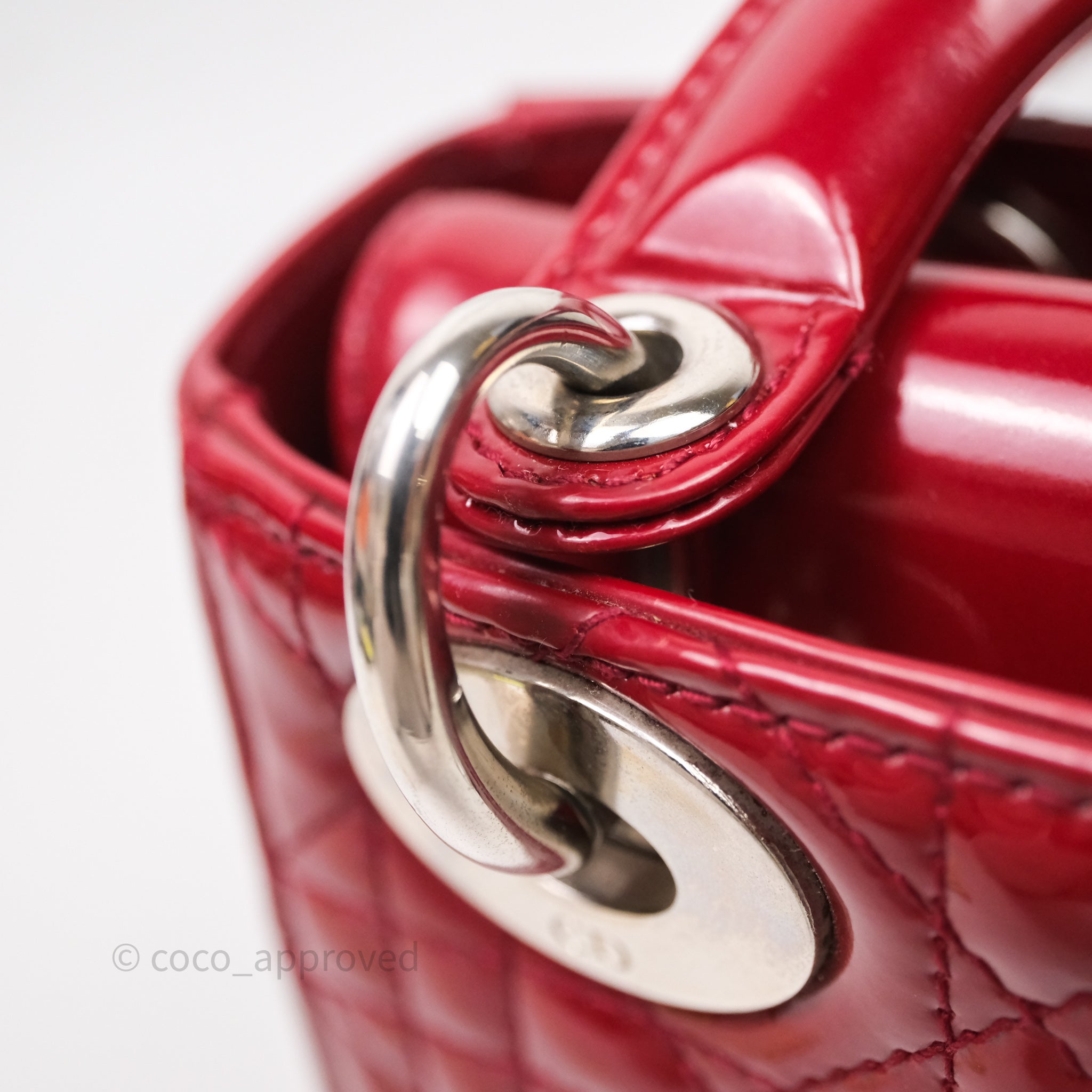 Christian Dior Mini Lady Dior Red Patent Cannage Silver Hardware - 图片 23