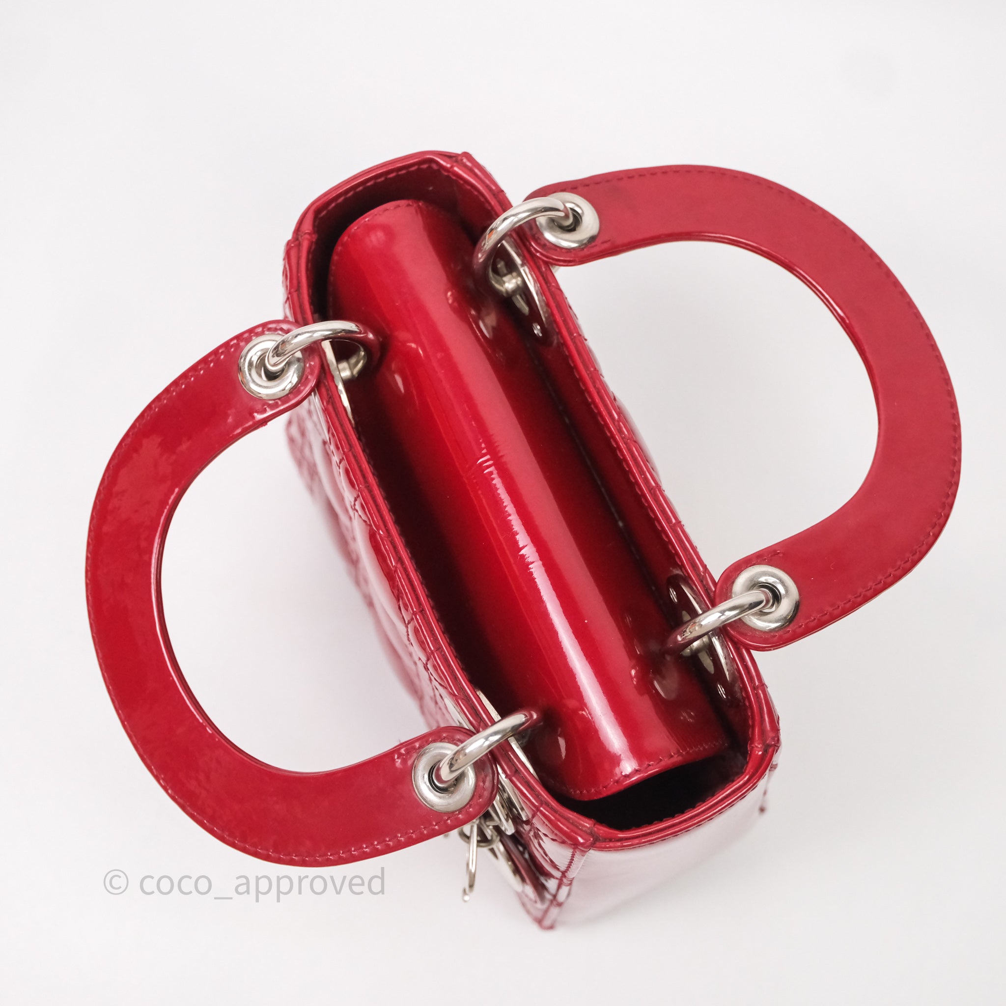 Christian Dior Mini Lady Dior Red Patent Cannage Silver Hardware - 图片 35