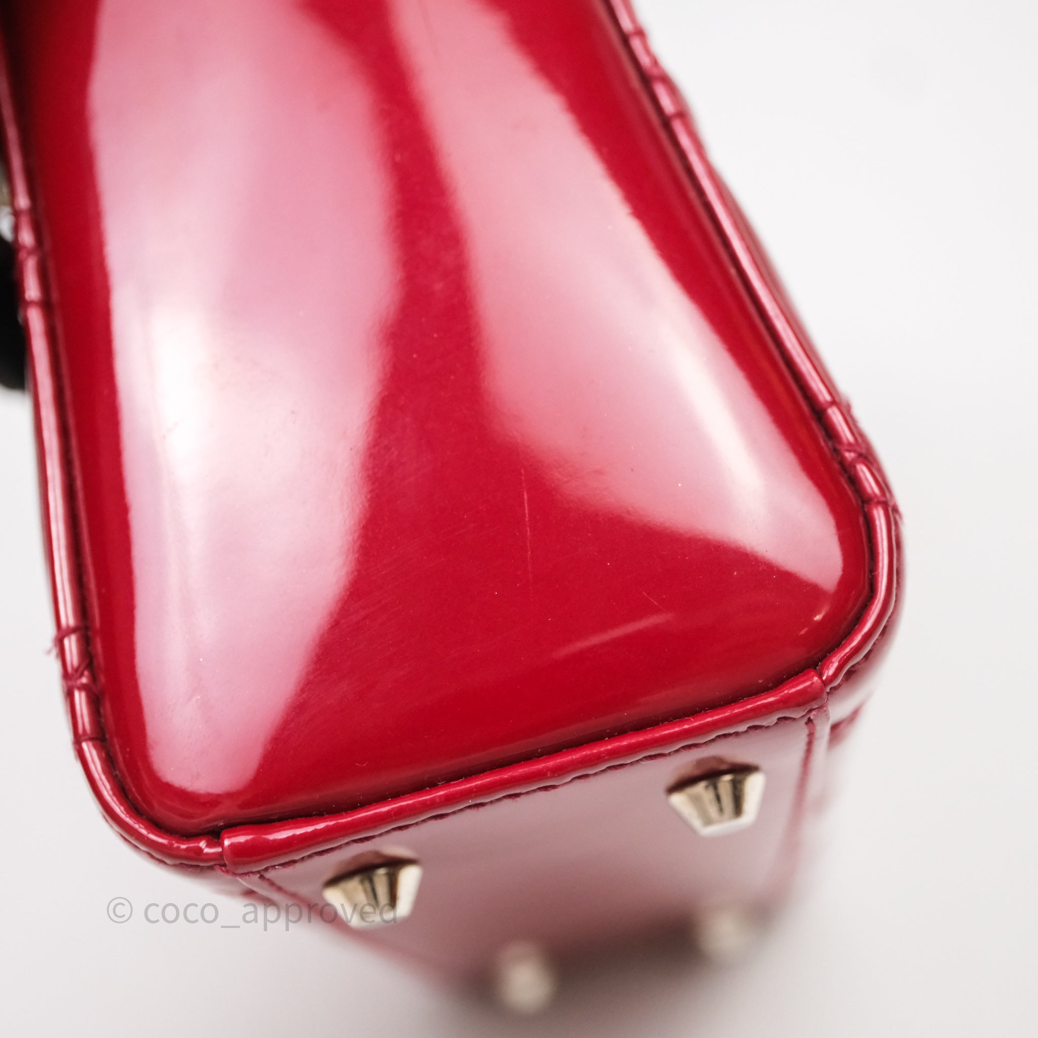 Christian Dior Mini Lady Dior Red Patent Cannage Silver Hardware - 图片 30