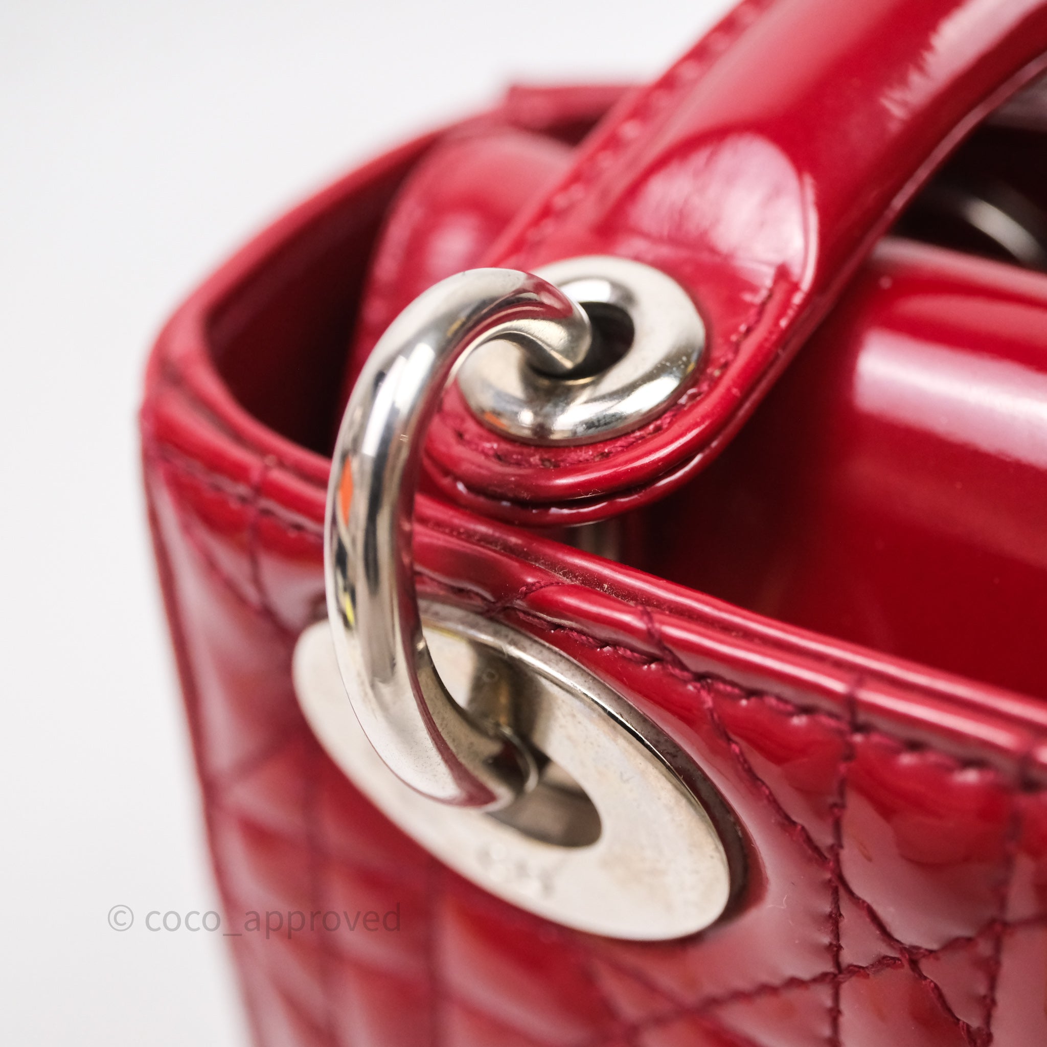 Christian Dior Mini Lady Dior Red Patent Cannage Silver Hardware - 图片 24