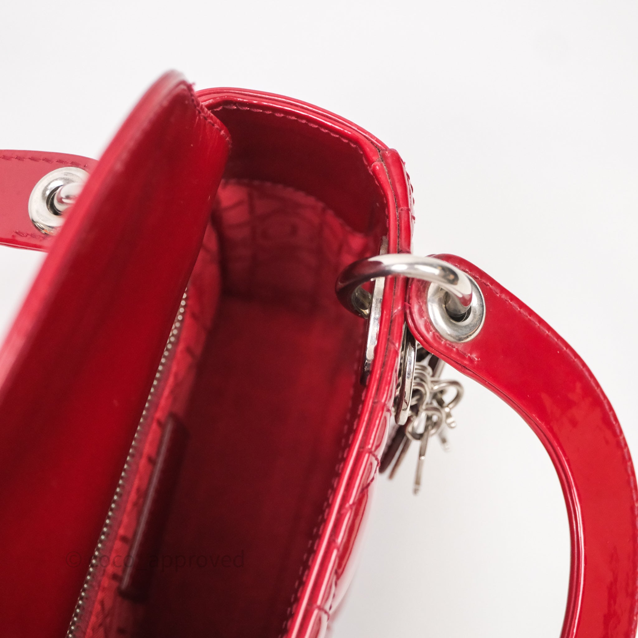 Christian Dior Mini Lady Dior Red Patent Cannage Silver Hardware - 图片 50