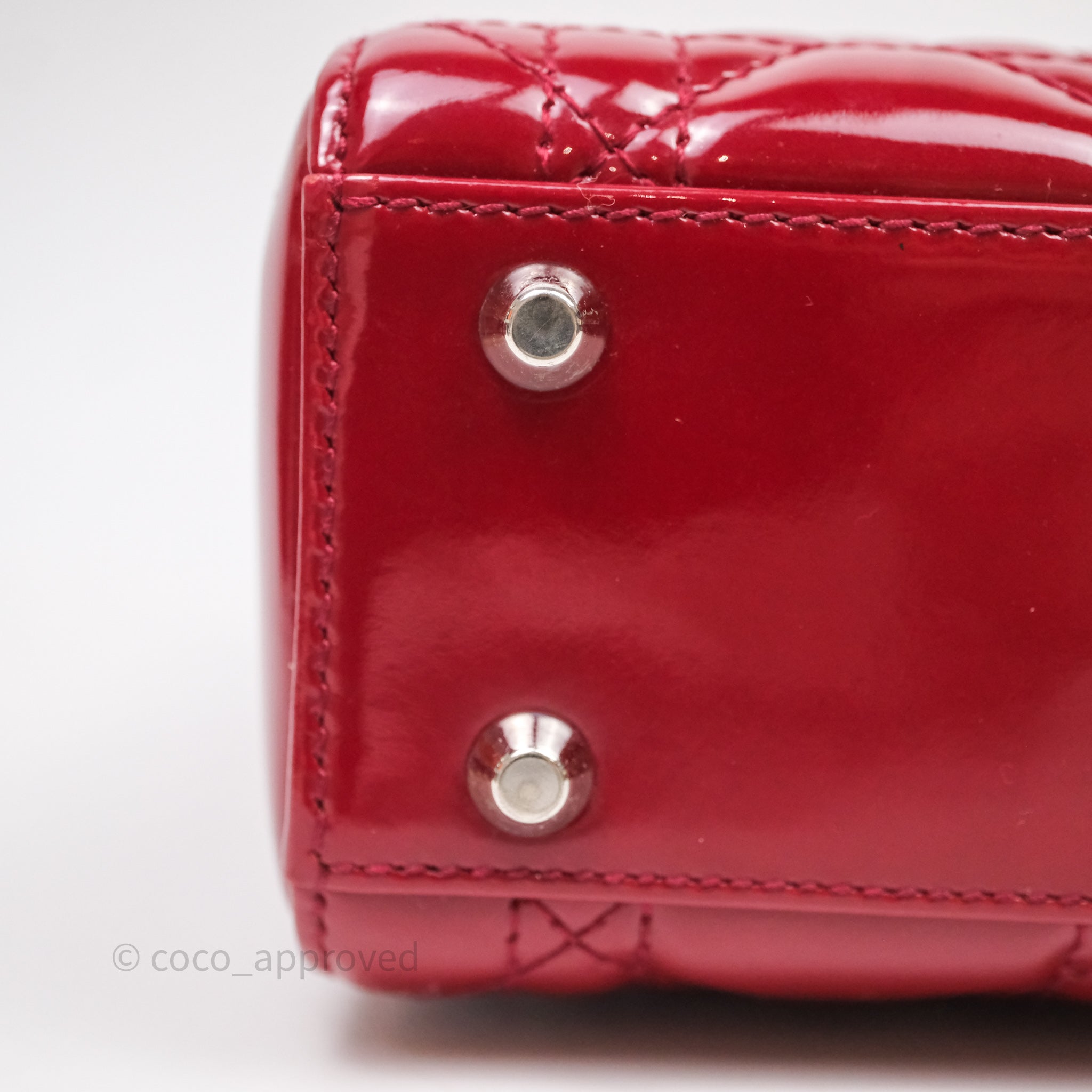 Christian Dior Mini Lady Dior Red Patent Cannage Silver Hardware - 图片 16
