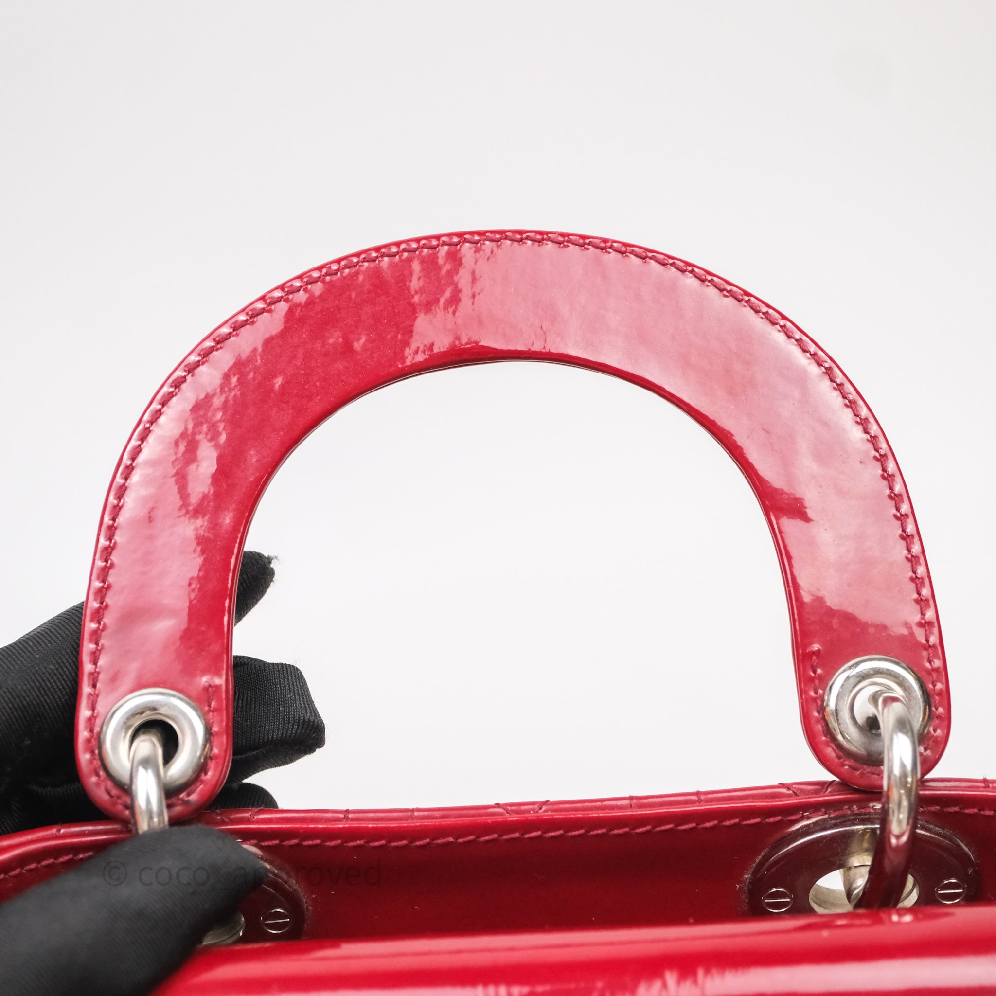 Christian Dior Mini Lady Dior Red Patent Cannage Silver Hardware - 图片 39