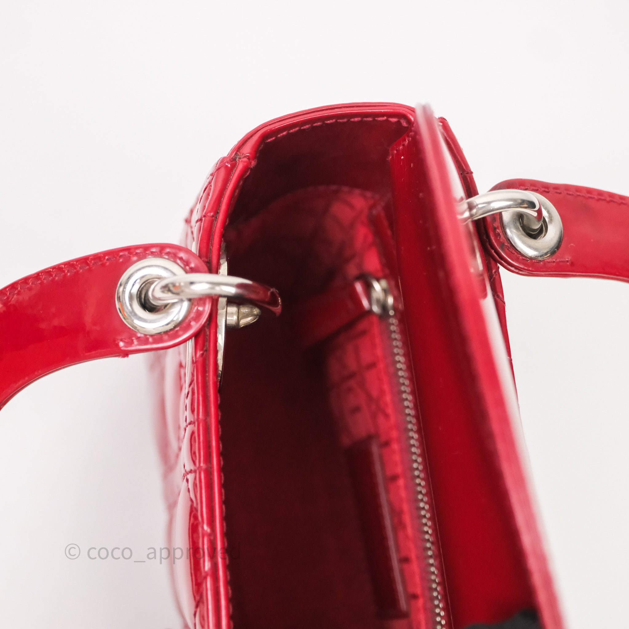 Christian Dior Mini Lady Dior Red Patent Cannage Silver Hardware - 图片 49