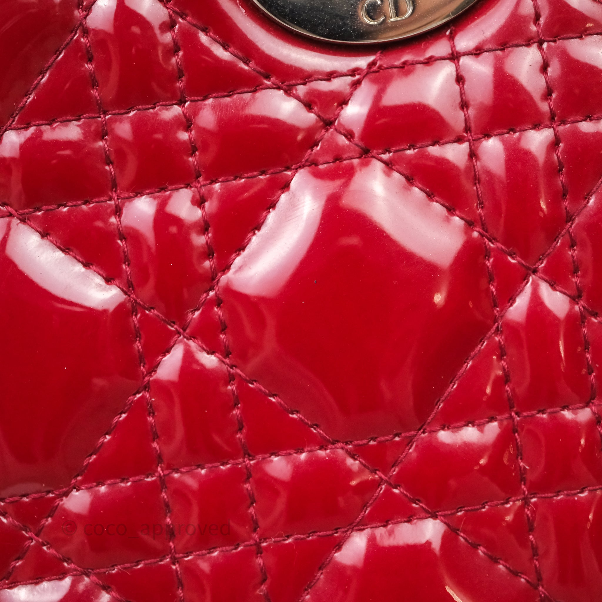 Christian Dior Mini Lady Dior Red Patent Cannage Silver Hardware - 图片 28