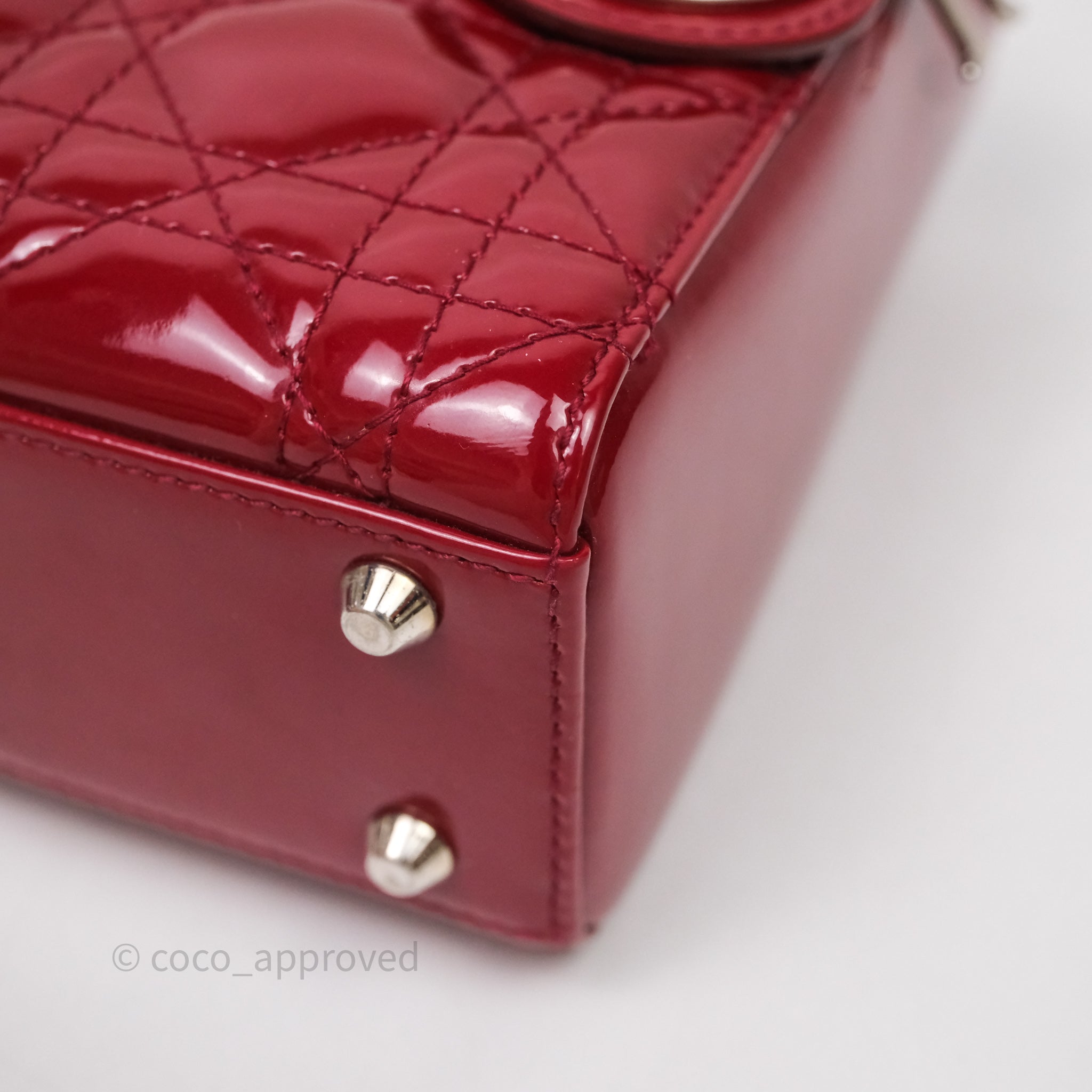 Christian Dior Mini Lady Dior Red Patent Cannage Silver Hardware - 图片 6