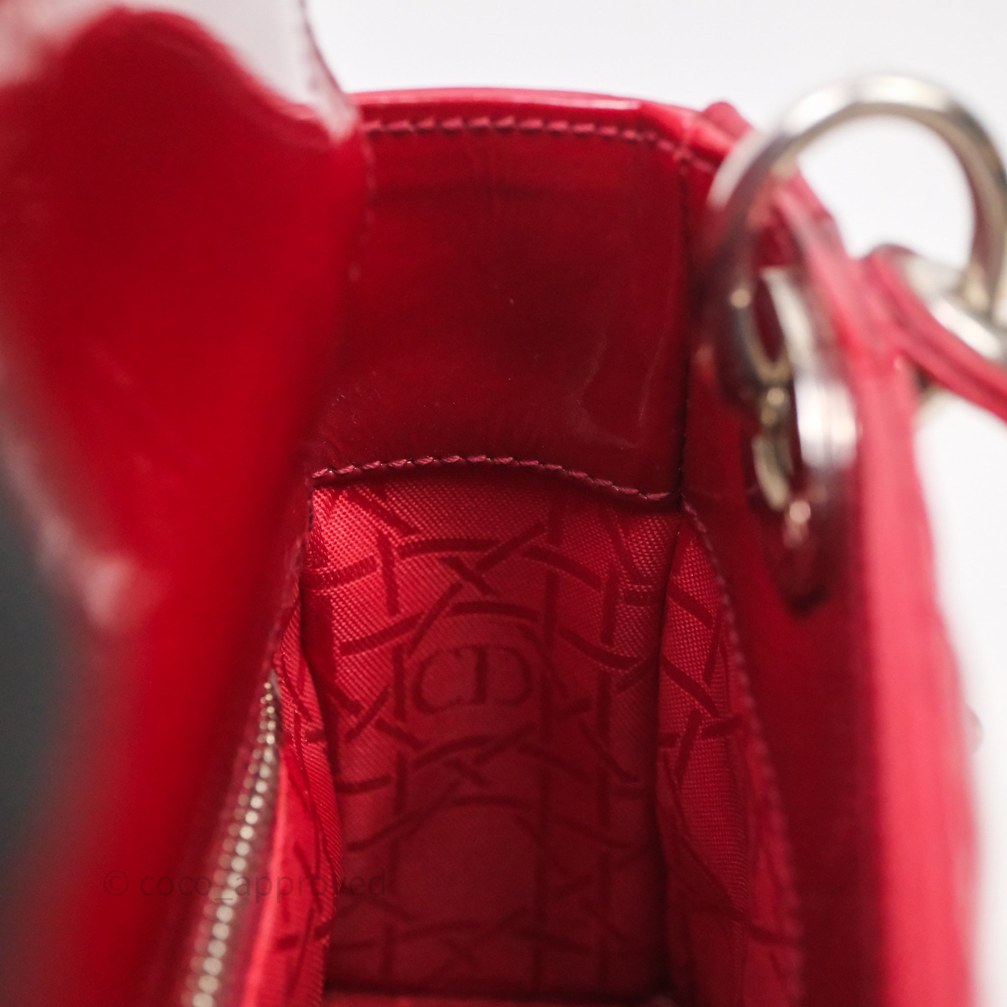 Christian Dior Mini Lady Dior Red Patent Cannage Silver Hardware - 图片 47