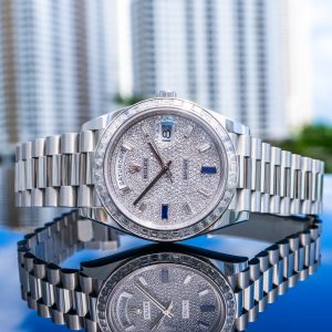 Rolex Day-Date 40mm Platinum with Baguette Bezel 228396TBR Pave Dial