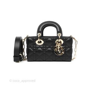 Christian Dior Mini Lady D-Joy Bag Black Cannage Lambskin Gold Hardware