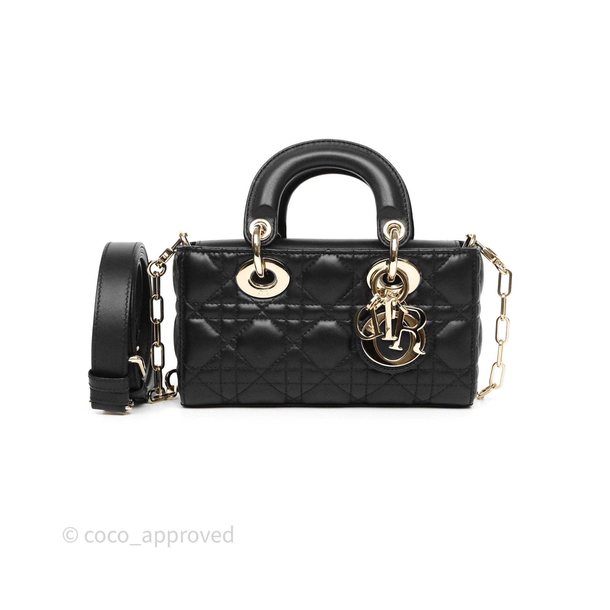 Christian Dior Mini Lady D-Joy Bag Black Cannage Lambskin Gold Hardware