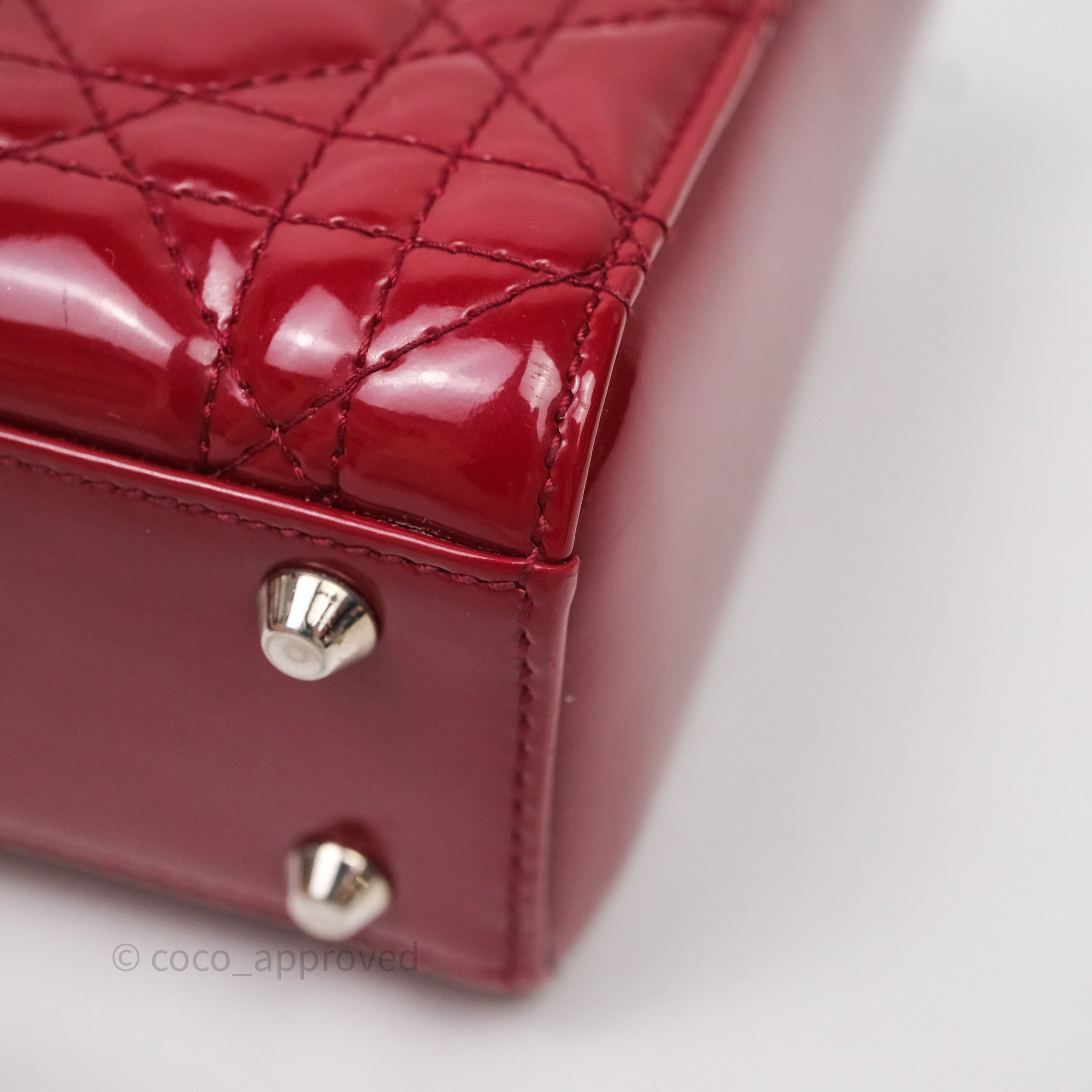 Christian Dior Mini Lady Dior Red Patent Cannage Silver Hardware - 图片 9