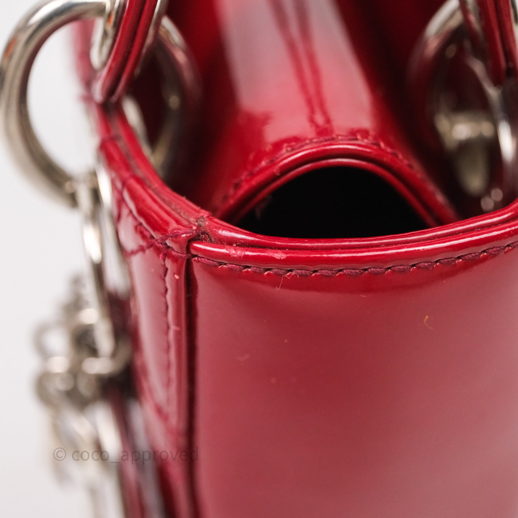 Christian Dior Mini Lady Dior Red Patent Cannage Silver Hardware - 图片 34