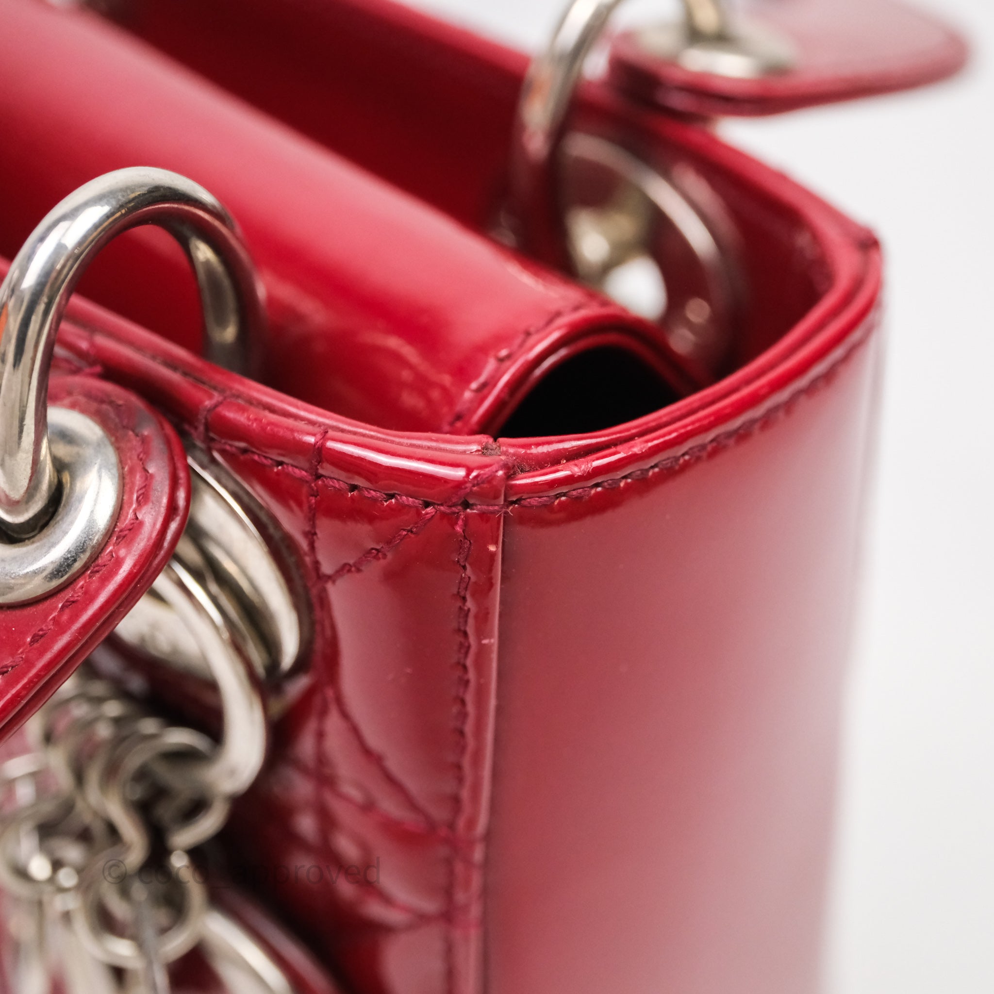 Christian Dior Mini Lady Dior Red Patent Cannage Silver Hardware - 图片 17