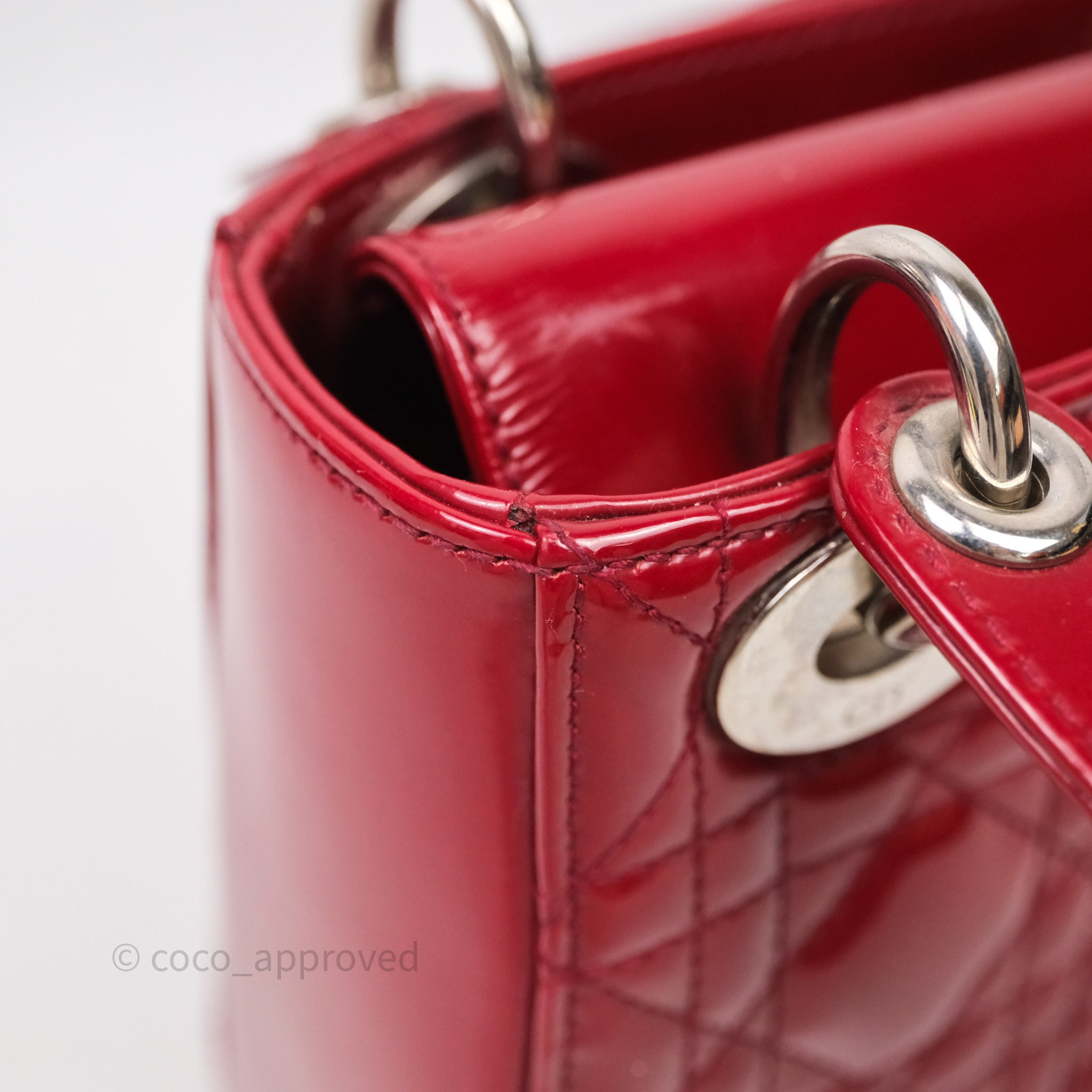 Christian Dior Mini Lady Dior Red Patent Cannage Silver Hardware - 图片 19