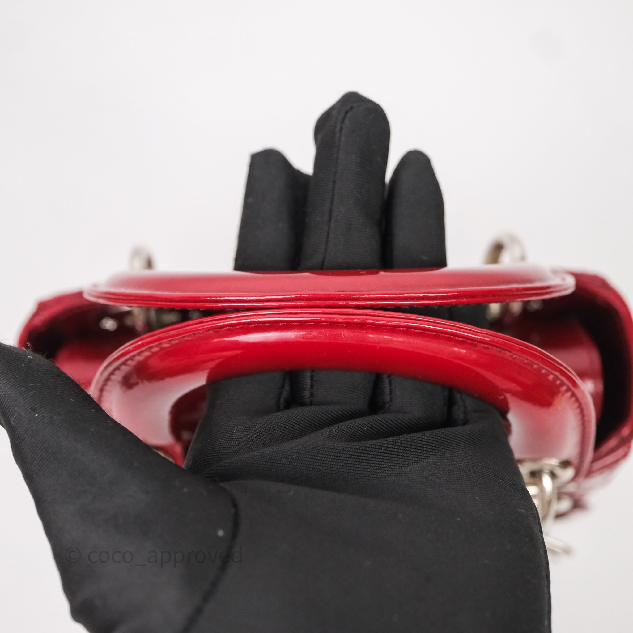 Christian Dior Mini Lady Dior Red Patent Cannage Silver Hardware - 图片 36