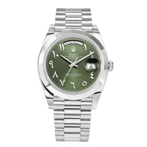 Rolex 2022 Day-Date 40mm Arabic Platinum Olive Dial 228206