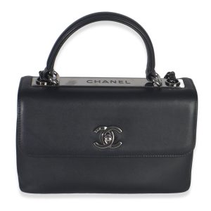 Black Smooth Calfskin Small Trendy CC Flap Dual Handle Bag