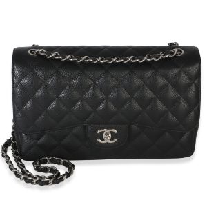 Black Quilted Caviar Jumbo Double Flap Handbag