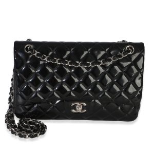 Black Quilted Patent Jumbo Classic Double Flap Bag