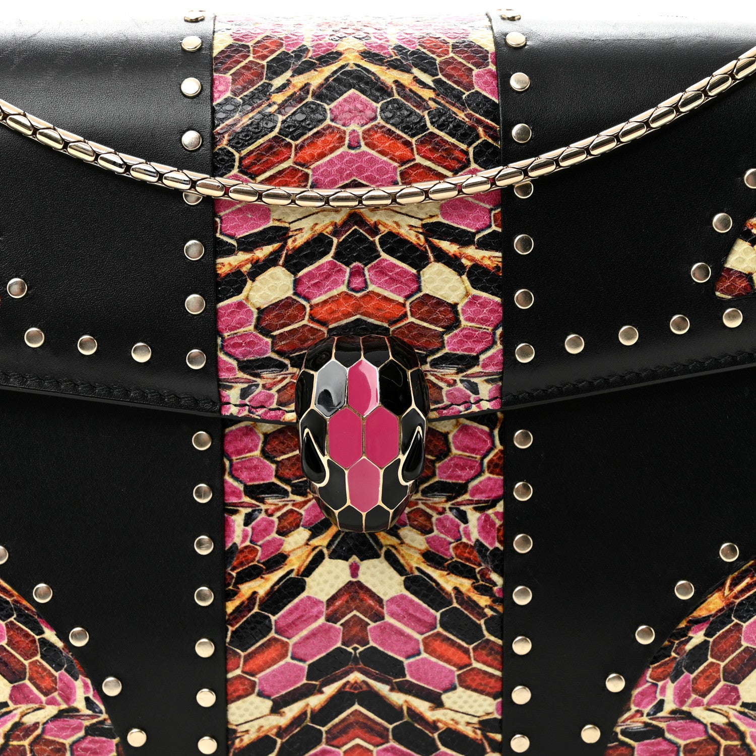 Calfskin Karung Studded Serpenti Forever Shoulder Bag Black Pink Multicolor - Image 8
