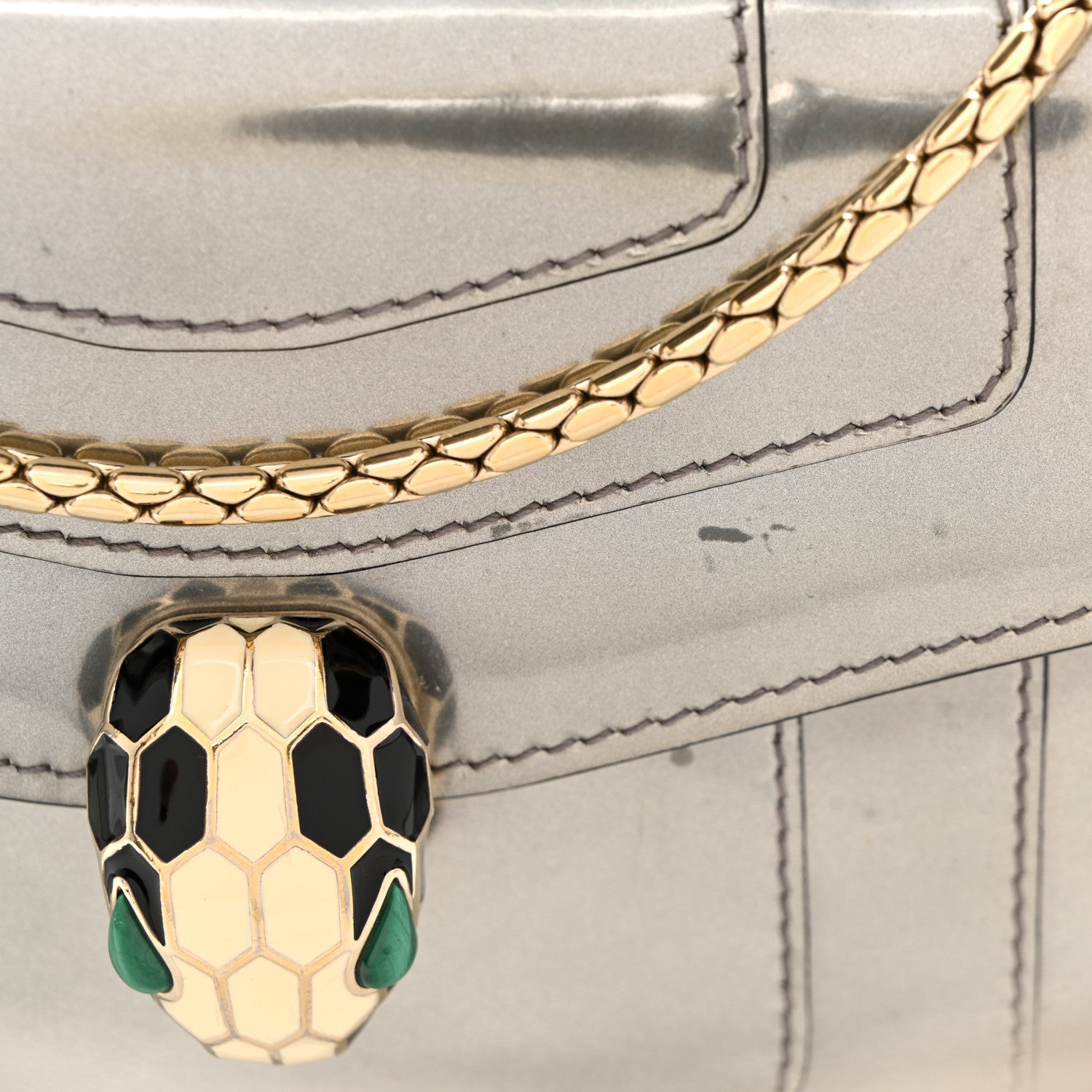 Metallic Calfskin Small Serpenti Forever Snake Strap Crossbody Bag Silver - Image 14