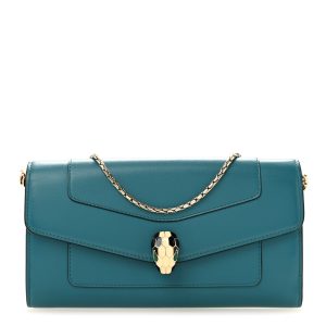 Calfskin Serpenti Forever Chain Wallet Blue