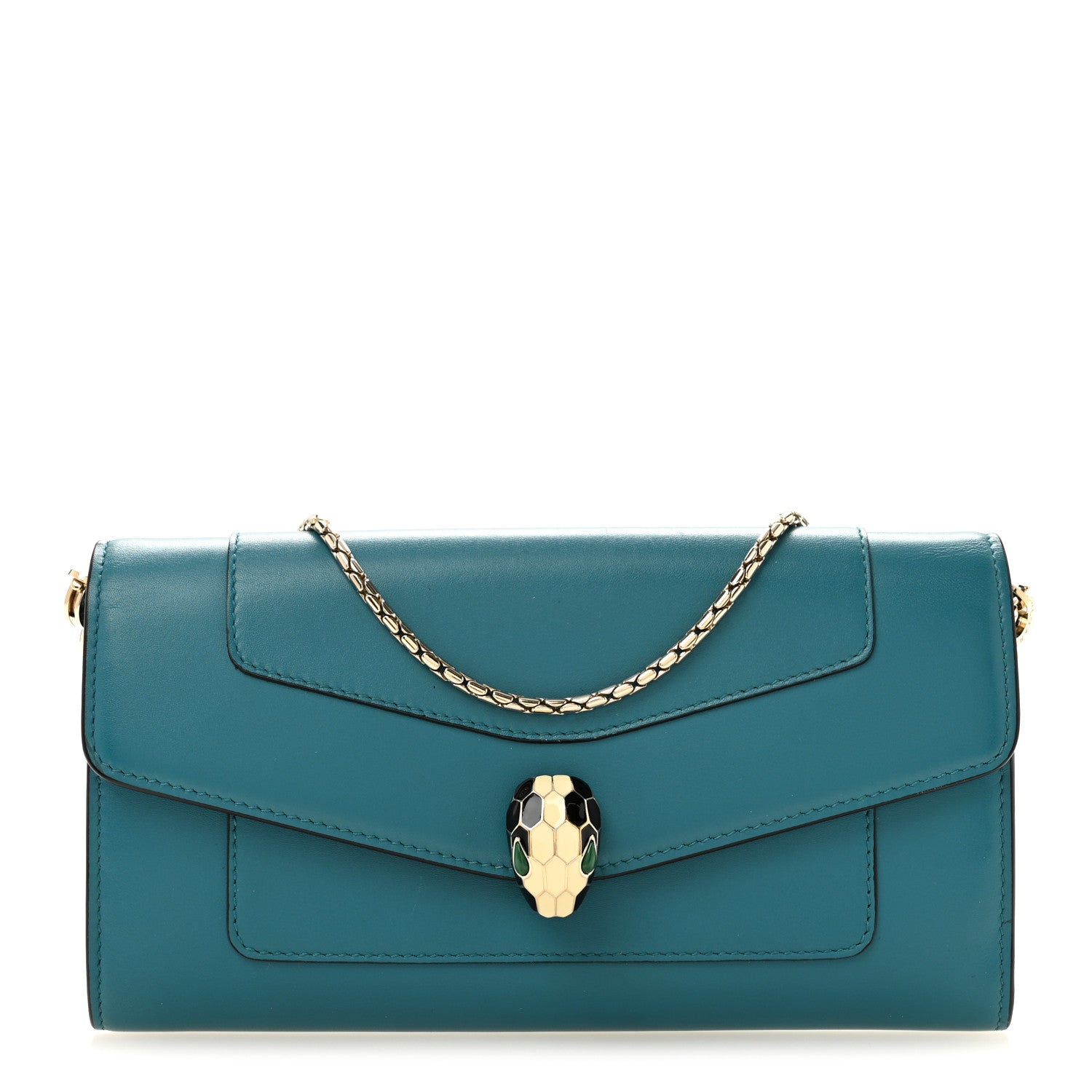 Calfskin Serpenti Forever Chain Wallet Blue