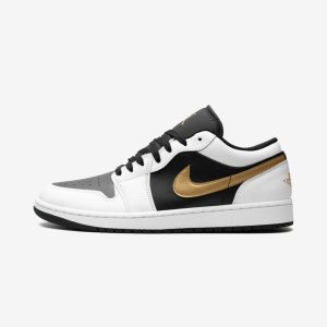 Air Jordan 1 Low White Black Metallic Gold Swoosh