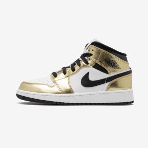 Air Jordan 1 Mid Metallic Gold Black White (GS)