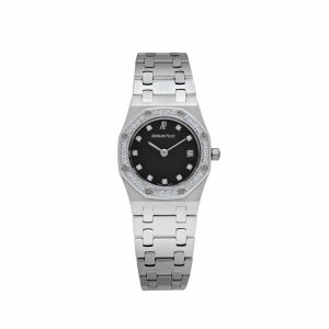 Audemars Piguet Royal Oak 66319BC.ZZ.0722BC.06 Vintage 'Ladies' White Gold Black Diamond Dial Diamond Bezel Quartz