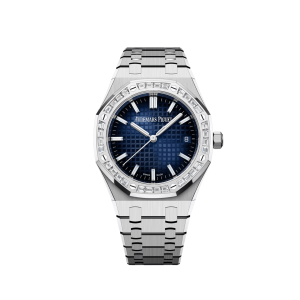Audemars Piguet Royal Oak 77451BC.ZZ.1361BC.01 White Gold Smoked Blue Diamond Baguette Dial and Bezel