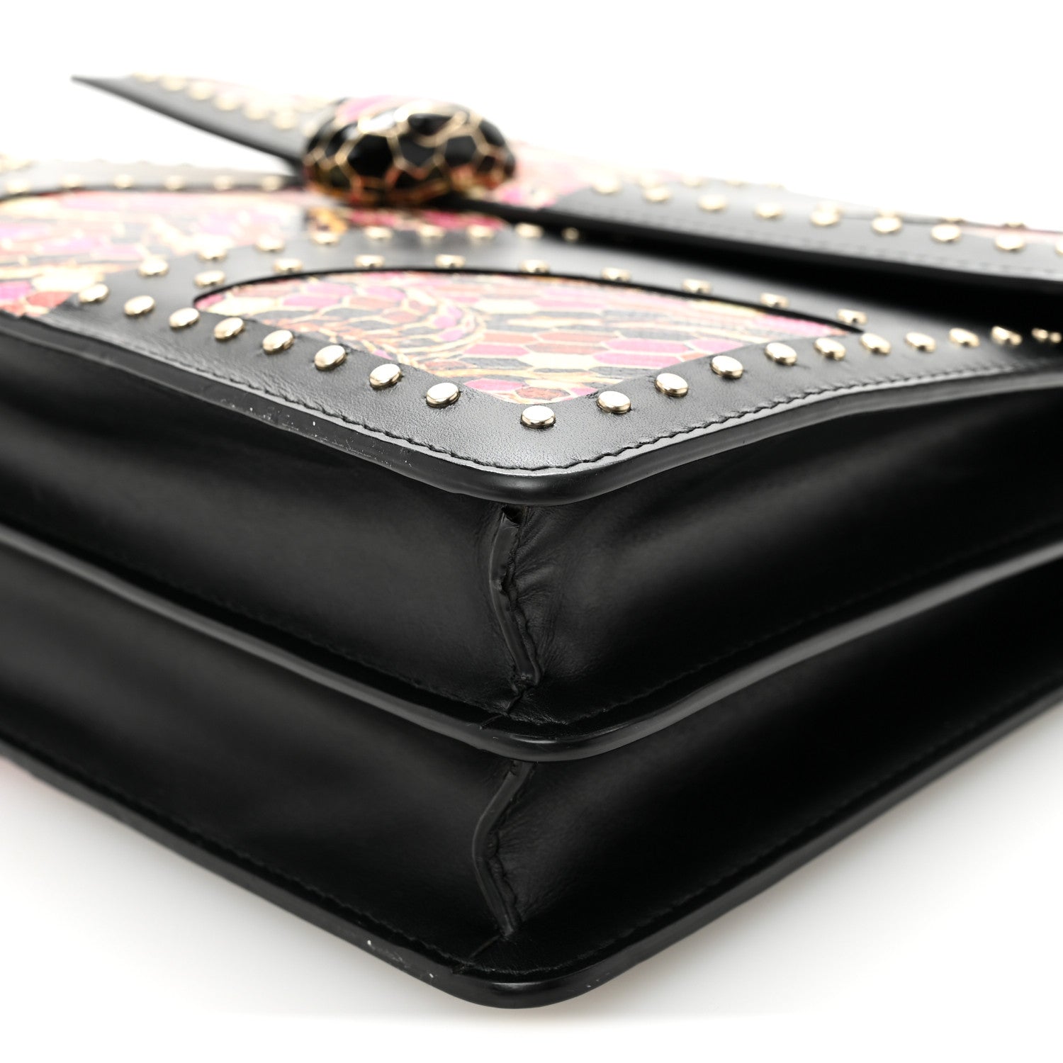 Calfskin Karung Studded Serpenti Forever Shoulder Bag Black Pink Multicolor - Image 10