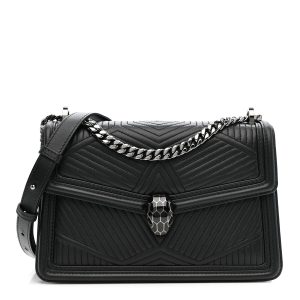 Quilted Nappa Smooth Calfskin Serpenti Forever Diamond Blast Shoulder Bag Black