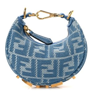 Denim Effect Fabric Jacquard FF Nano Fendigraphy Hobo Charm Blue