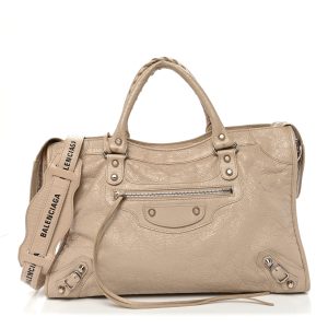 Agneau Classic Silver Hardware City Logo Strap Light Beige Black