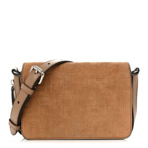 Vitello Grace Suede FF 1974 Embossed Mini Expandable Flap Bag Sand Sughero