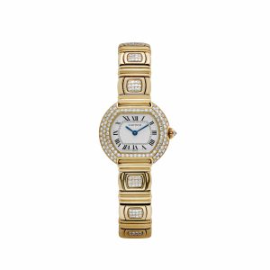 Cartier Ellipse WB6006EE Yellow Gold White Dial Diamond Bezel and Bracelet Quartz