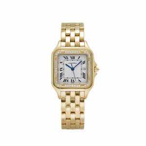 Cartier Panthere 883969 'Ladies' Midsize Yellow Gold White Dial Diamond Bezel Quartz