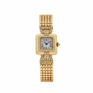 Cartier Trocadéro Vintage 'Ladies' Yellow Gold White Dial Diamond Bezel
