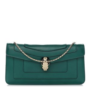 Calfskin Serpenti Forever Flap Clutch Emerald Green
