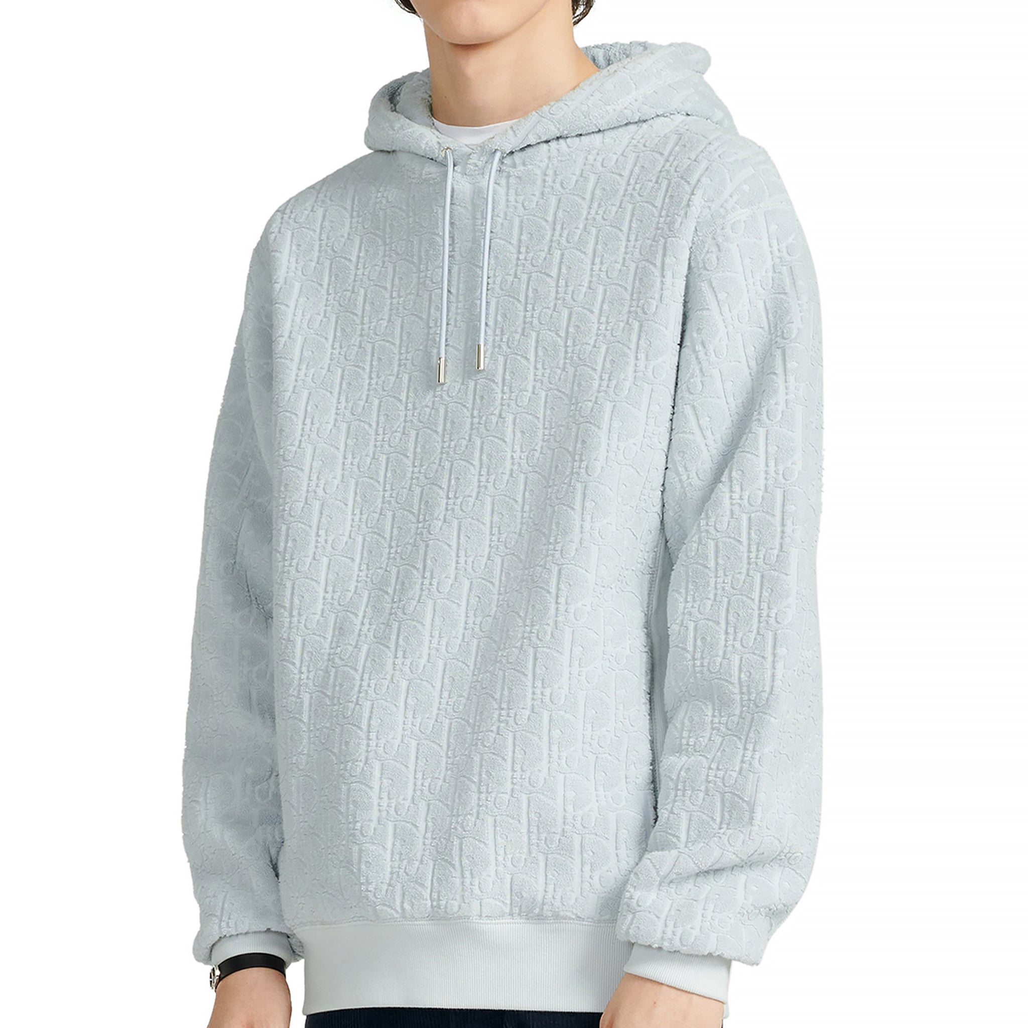 Dior Oblique Towelling Terry Cotton Relaxed Fit Blue Hoodie - 图片 4