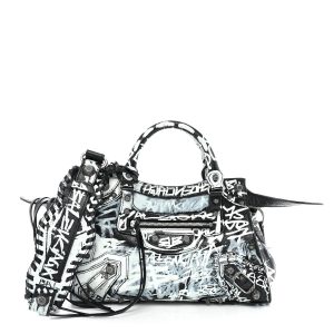 Agneau Arena Graffiti Neo Cagole City Handbag XS Black White