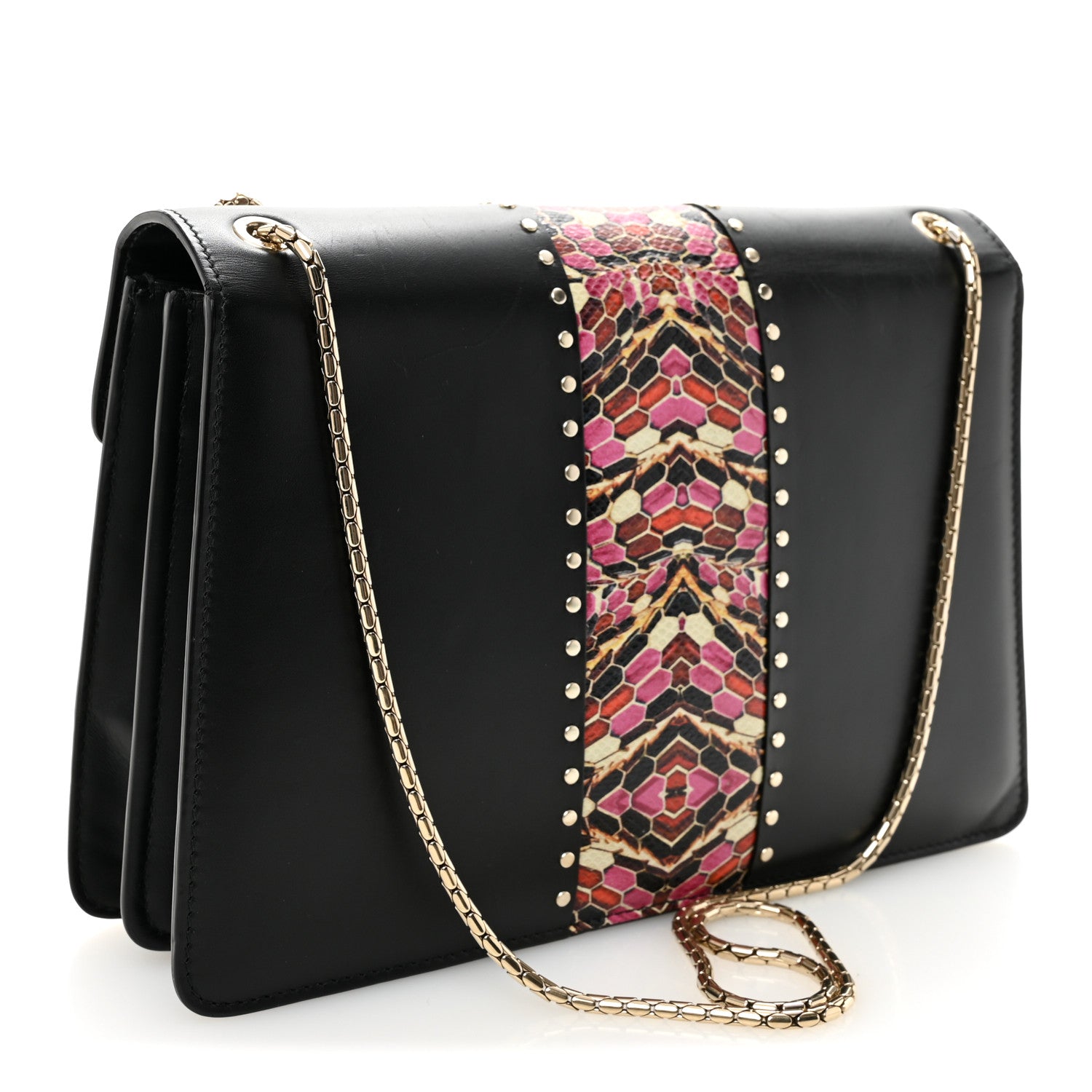 Calfskin Karung Studded Serpenti Forever Shoulder Bag Black Pink Multicolor - Image 4