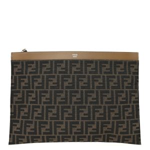 Vitello King Jacquard FF 1974 Large Flat Pouch Tobacco Moro Sand